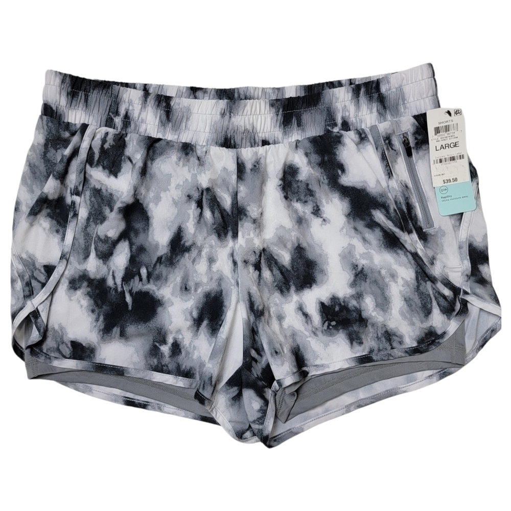 Ideology Black White Gray Running Shorts With Shorts Liner & Zipper Pocket Large